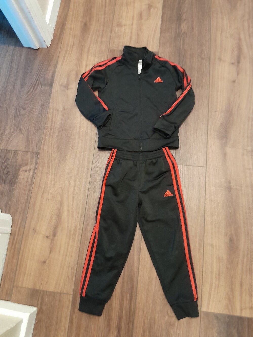adidas Black Track Joggers with Red Stripes - Kids 5